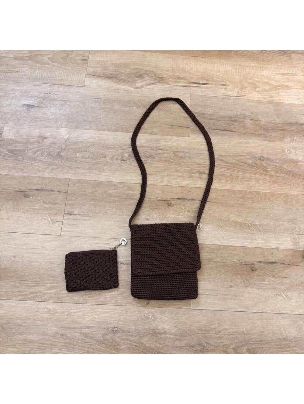 The Sak Brown Crochet Crossbody Bag and Matching‎ Pouch